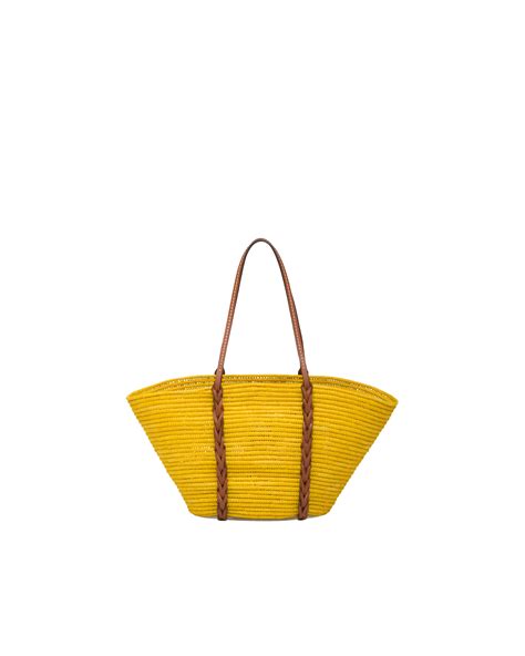 Sac à main en paille et cuir Sunny Yellow/cognac 